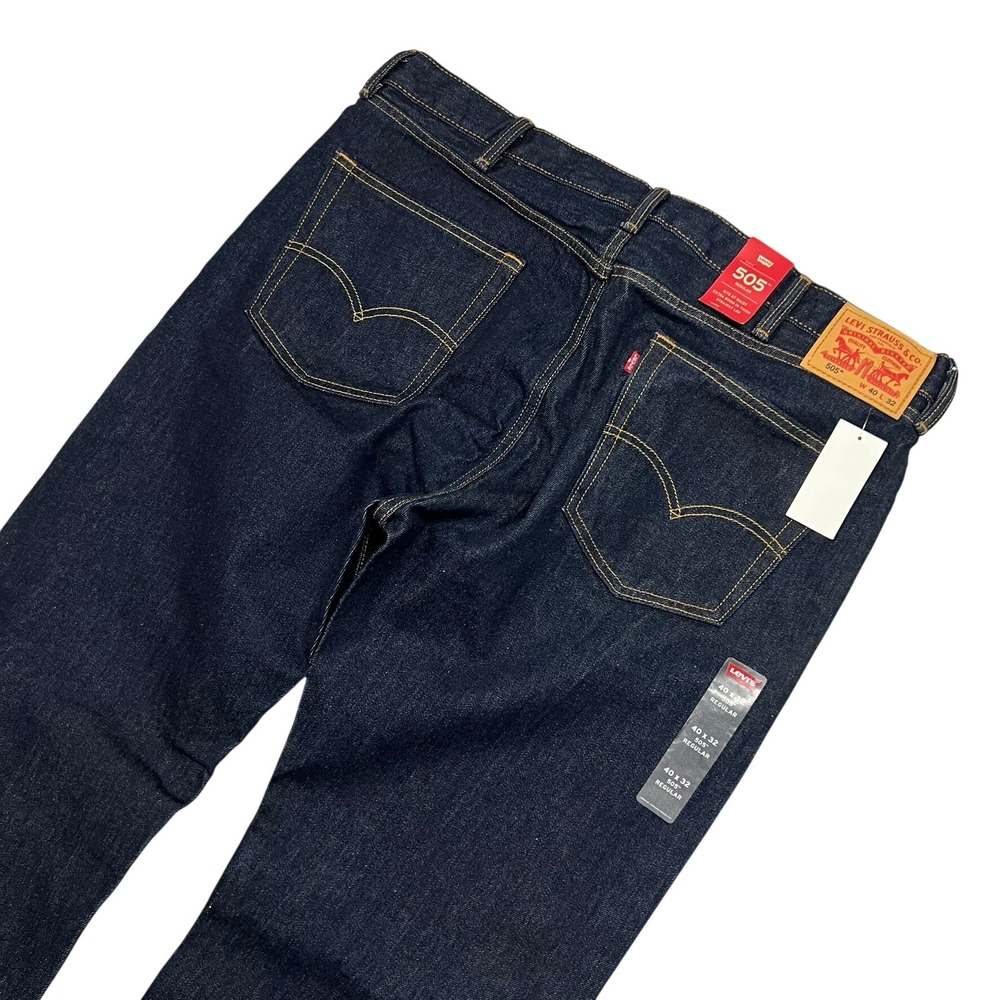 NEW Levis 505 Regular Fit Jeans Mens 40x32 Dark Indigo Rigid Blue Denim